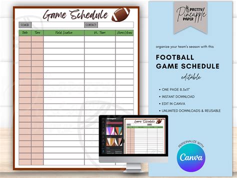 Editable Football Schedule Template